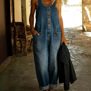 Loose-fit denim overalls