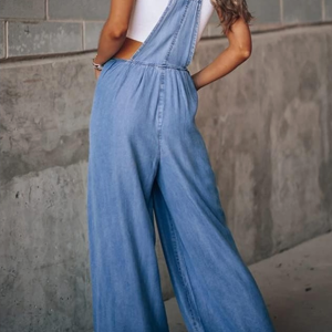 Loose wide-leg denim overalls