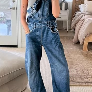 Barrel-leg denim overalls