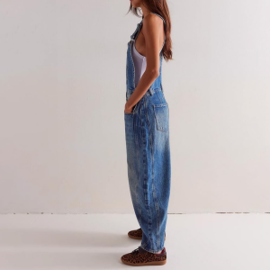 Loose-fit barrel-leg denim overalls