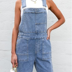 Straight-leg wide-leg denim overalls