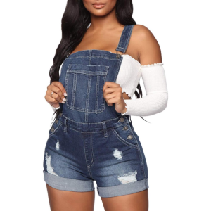 Sexy distressed denim overall romper