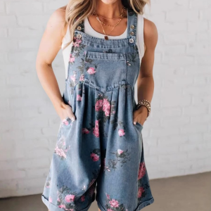 Sleeveless denim overall shorts
