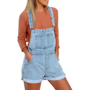Casual denim overall shorts with cuffed hems