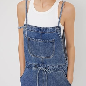 Denim overall shorts with adjustable straps