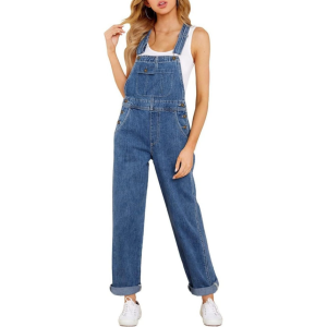 Stretch straight-leg denim overalls